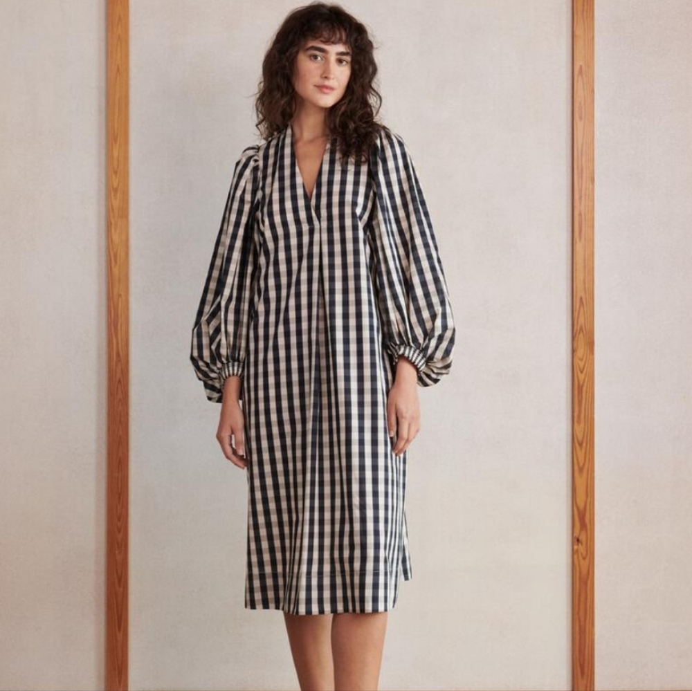 Masai Copenhagen Nalo Midi Dress Checked Navy Blue Cream L